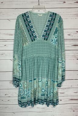 Easel Anthropologie Women's L Large Blue Boho Lace Long Sleeve Cute Tunic Dress
